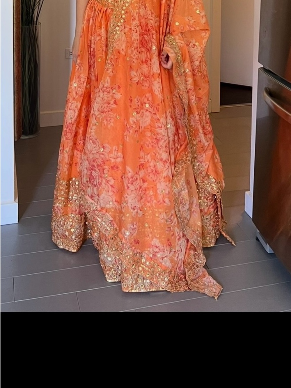 Women's Embroidered Orange Formal Dress - Picture 2 of 4
